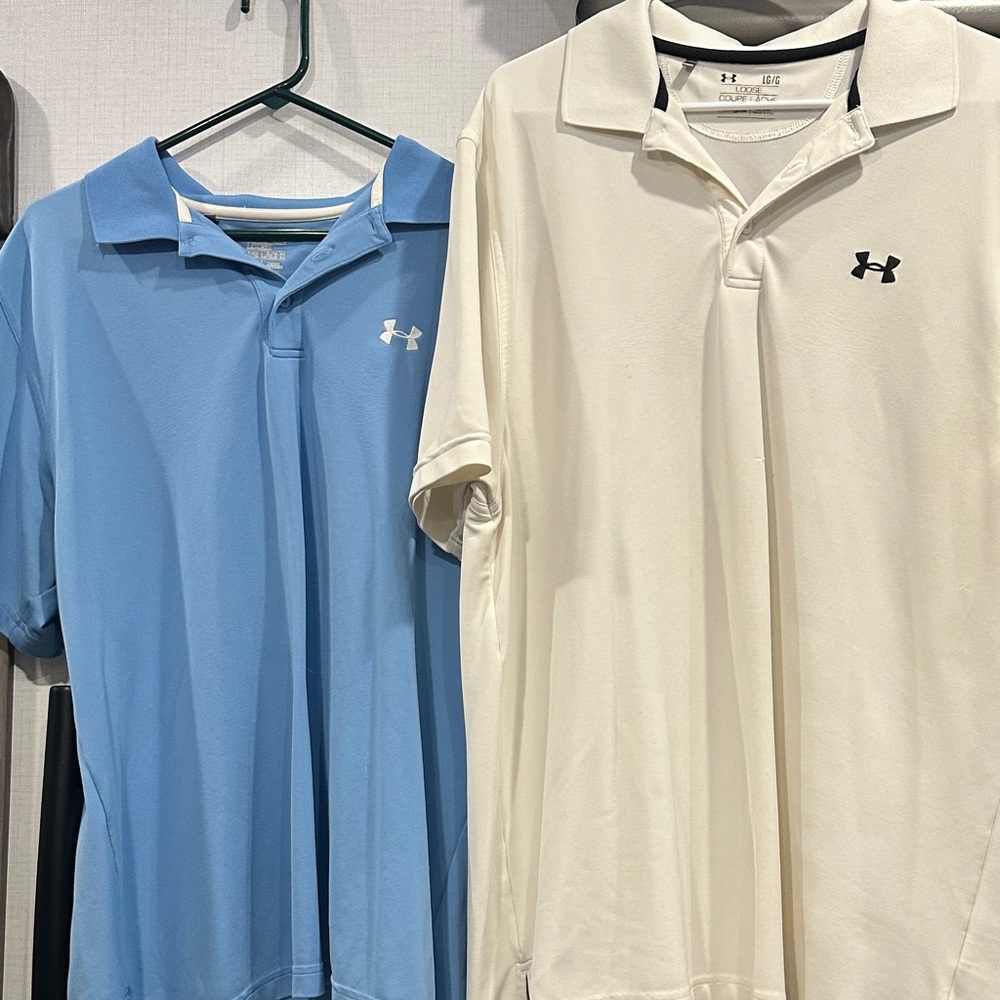 Under Armour Men's Polo Shirts - Light Blue and Cream
